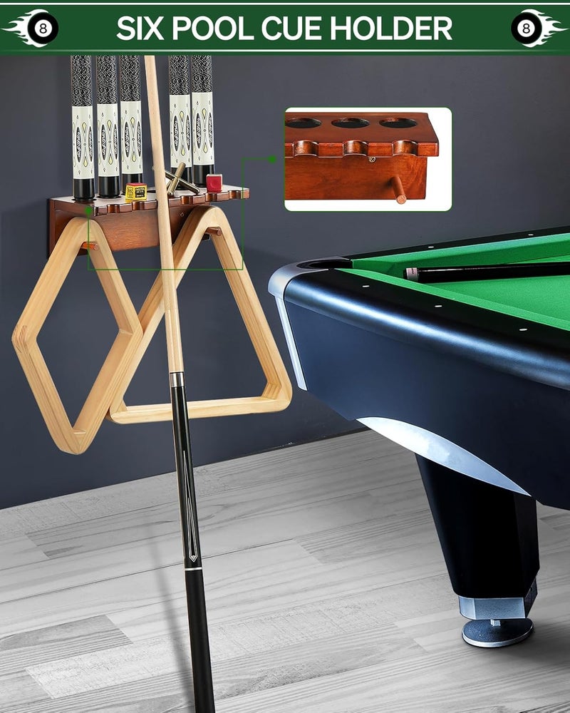 EXTCCT Pool Cue Rack Stick Holder - Wall Mount Billiards Pool Cue Rack Oak Solid Hardwood Pool Cue Set Holder for 6 Cues Sticks Storage Pool Table Accessories Equipment Organizer - Image 5